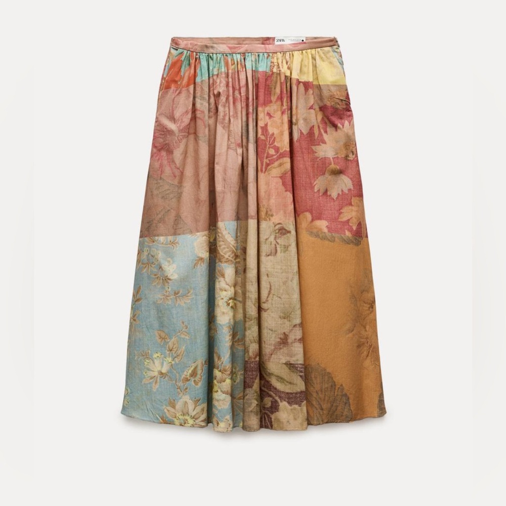 Zara Womens Collection Printed Midi Skirt Size M 100% Cotton